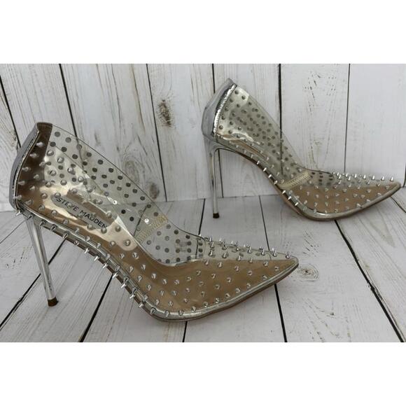 Steve Madden Vala Stud Clear Pumps Silver Spikes Punk Goth Size 7.5 - Picture 4 of 8